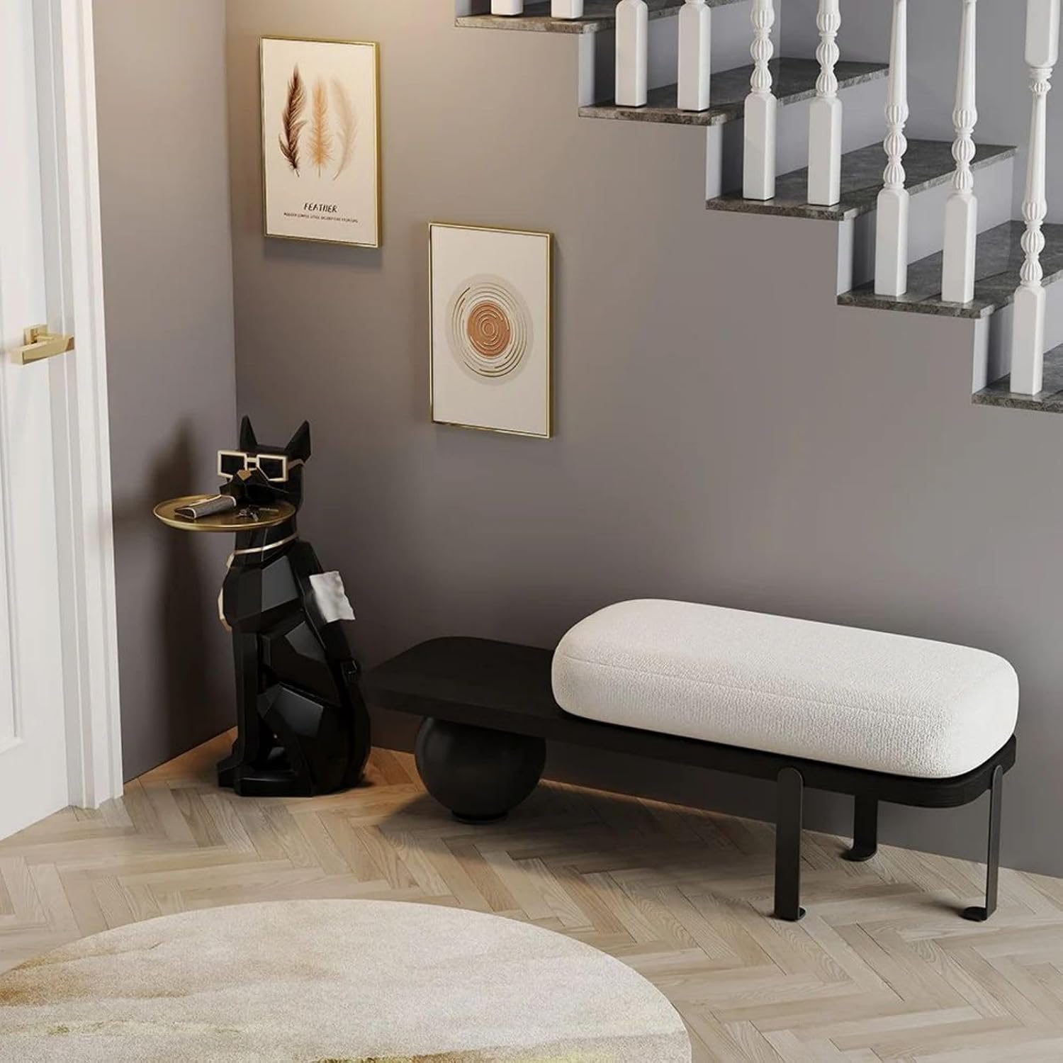 homary Modern Resin Dog Sculpture Geometric Standing Statue Cute Side Table Tray End Table with Tissue Storage (Black)
