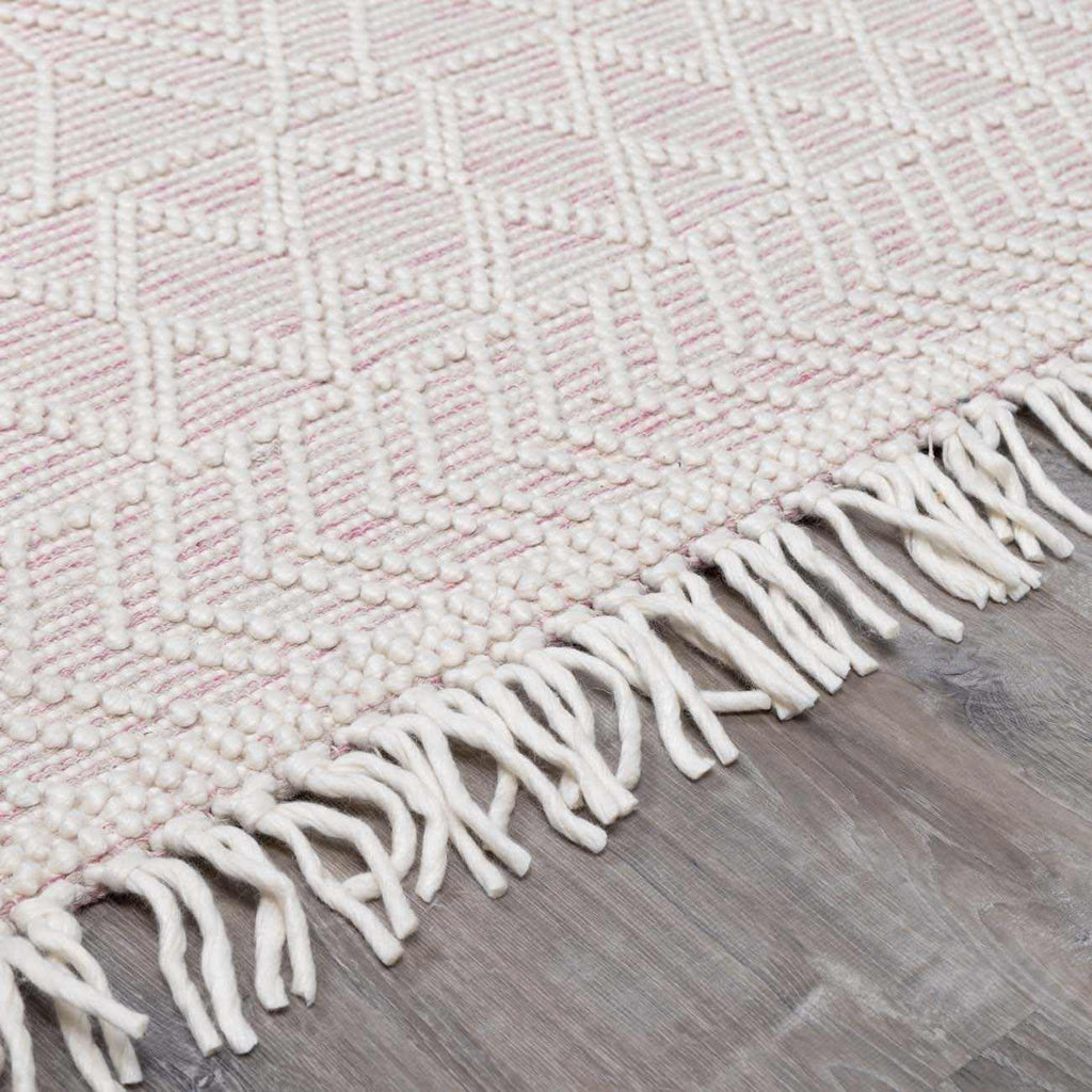BoutiqueRugs Pink Trellis Transitional Wool 10ft Runner Rug Hand Woven Ivory Diamond Traditional Ramsbury Hallway Kitchen Corridor Stairway Laundry Room 2'6' x 10' Stain Resistant Non-Shedding