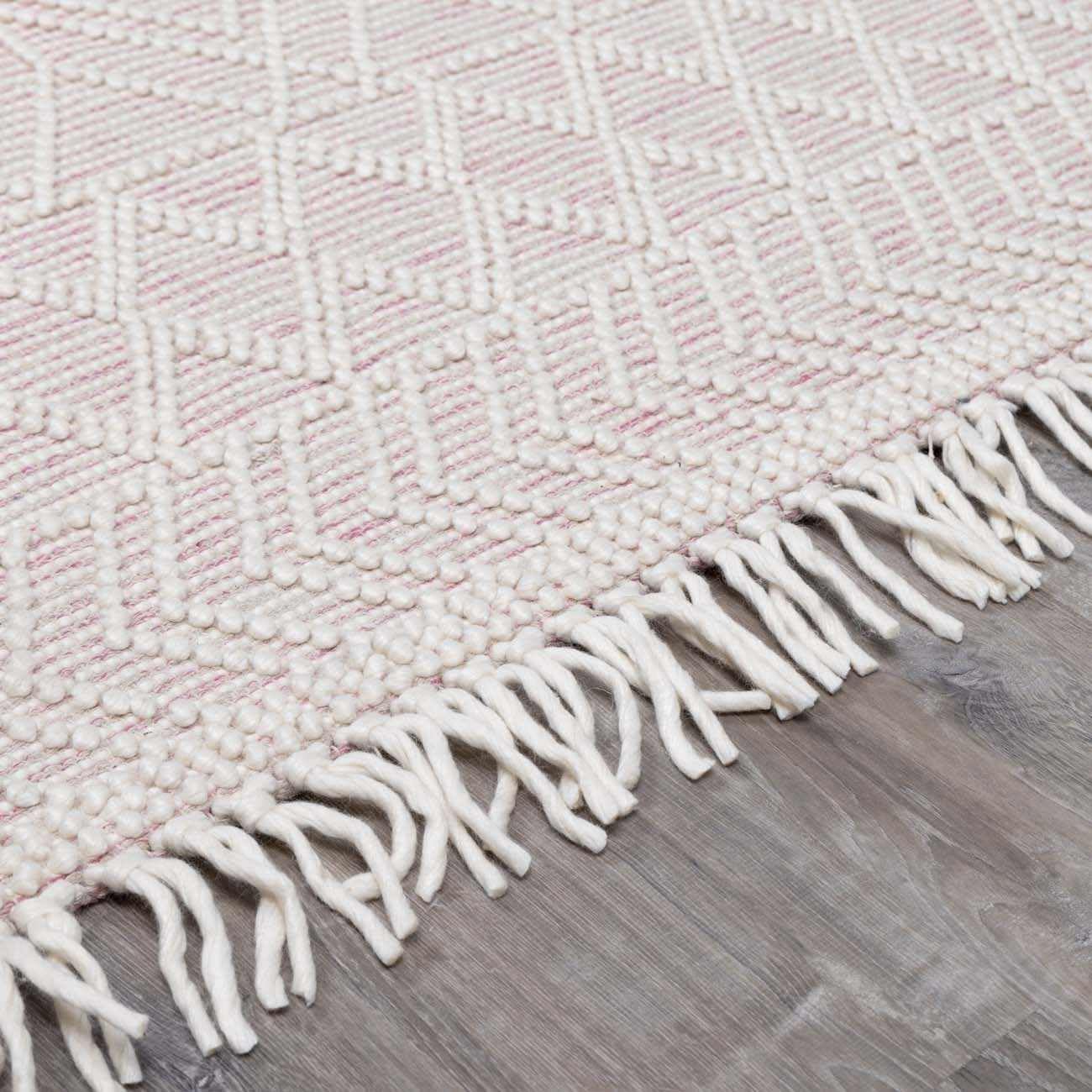 BoutiqueRugs Pink Trellis Transitional Wool 10ft Runner Rug Hand Woven Ivory Diamond Traditional Ramsbury Hallway Kitchen Corridor Stairway Laundry Room 2'6' x 10' Stain Resistant Non-Shedding
