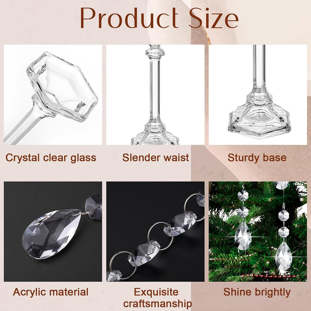 12 Set Wedding Centerpieces for Tables 12 Glass Flower Stands for Wedding 12 Acrylic Crystal Strings 72 Acrylic Crystal Ornament Beads for Party Christmas Party Tabletop Decoration