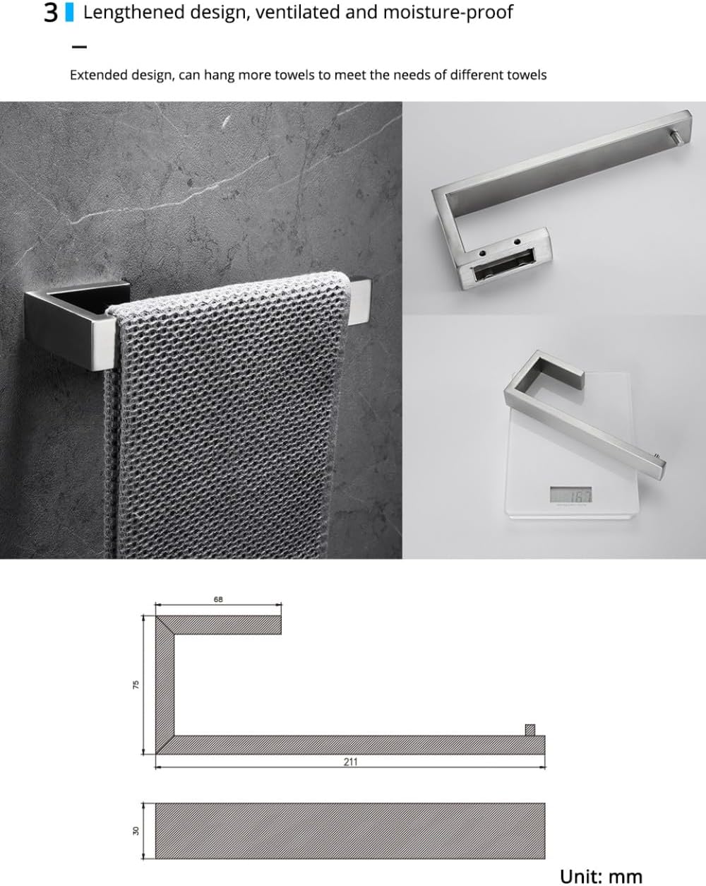 NevStp Toilet Paper Holder Towel Hooks Bathroom Kit Bar Stainless Steel Bedroom Metal Mounting Kitchen Bath Hardware Sets,PC,Towel bar 60CM