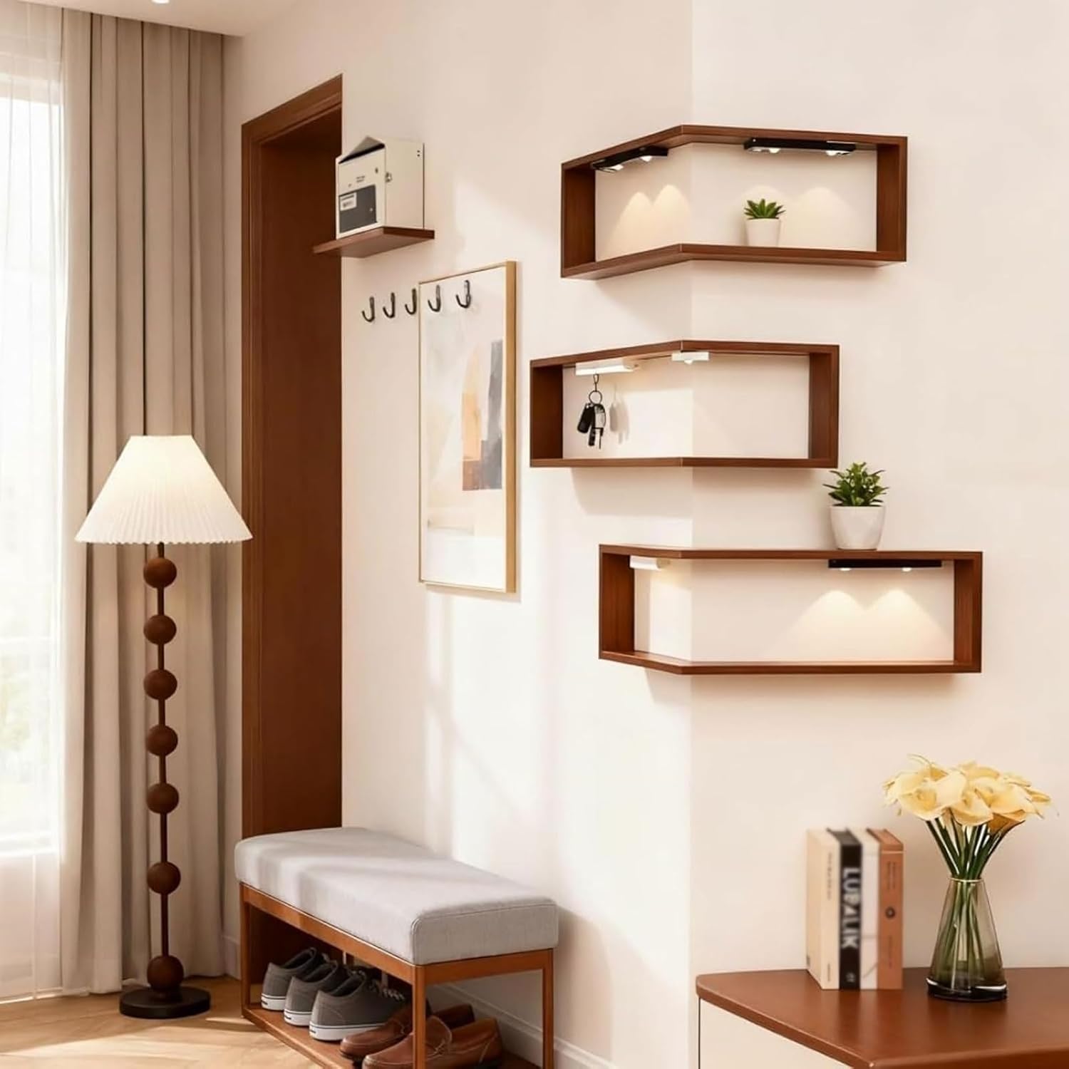 Corner Shelf, Wall Mounted Floating Corner Shelves for Bedroom & Living Room, Space Saving Display Shelf for Collectibles, Plants & Books(L-Shape A 30 x 60 x 20 cm,2 Pack)