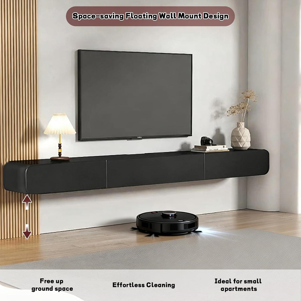 FPIGSHS Wall Mounted Media Console with 2 Drawers Solid Wood Floating TV Stand Hanging TV Shelf Entertainment Center TV Cabinet, for Home Office (A, 160cm/63in)