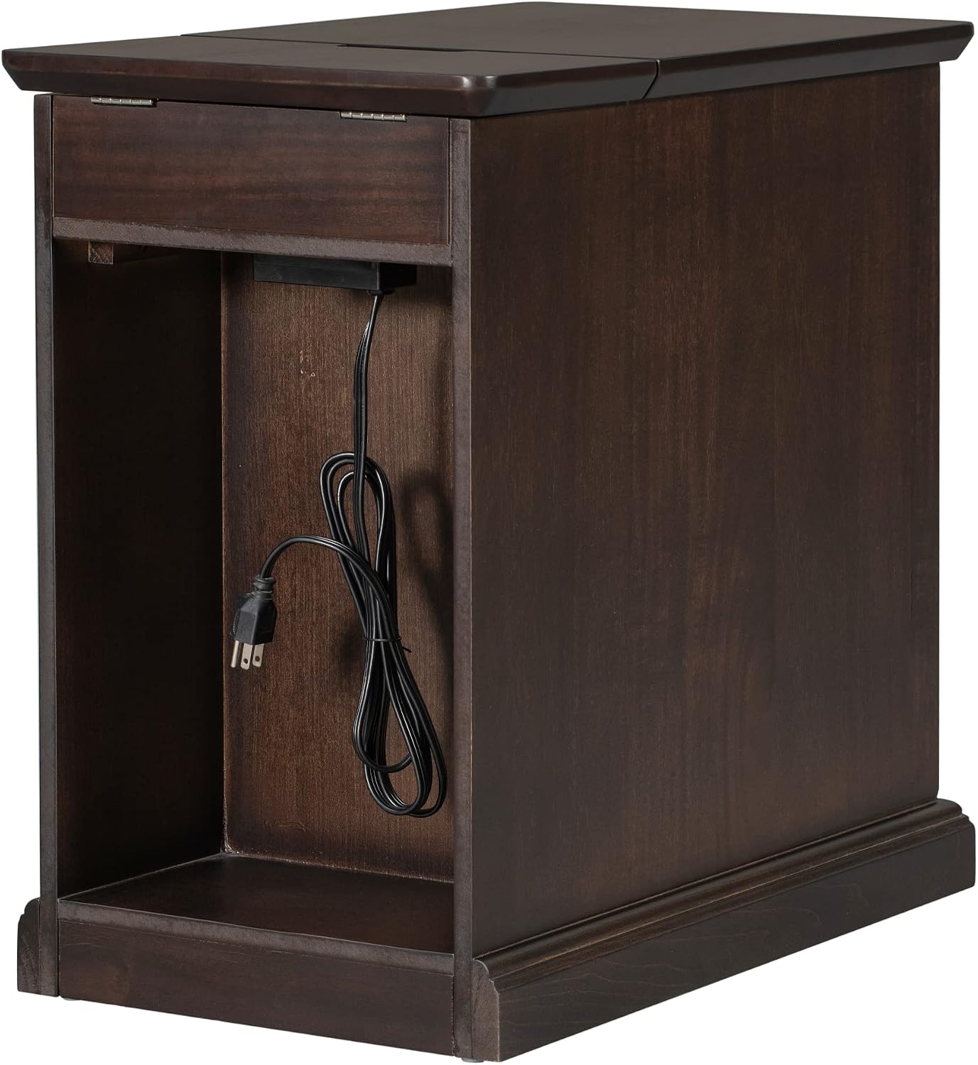 Multifunctional Classic Vintage End Table with USB Ports and 1 Drawer with Cup Holders, Sofa Side Narrow Table, Bedside Nightstand for Living Room Bedroom (Antique Espresso)