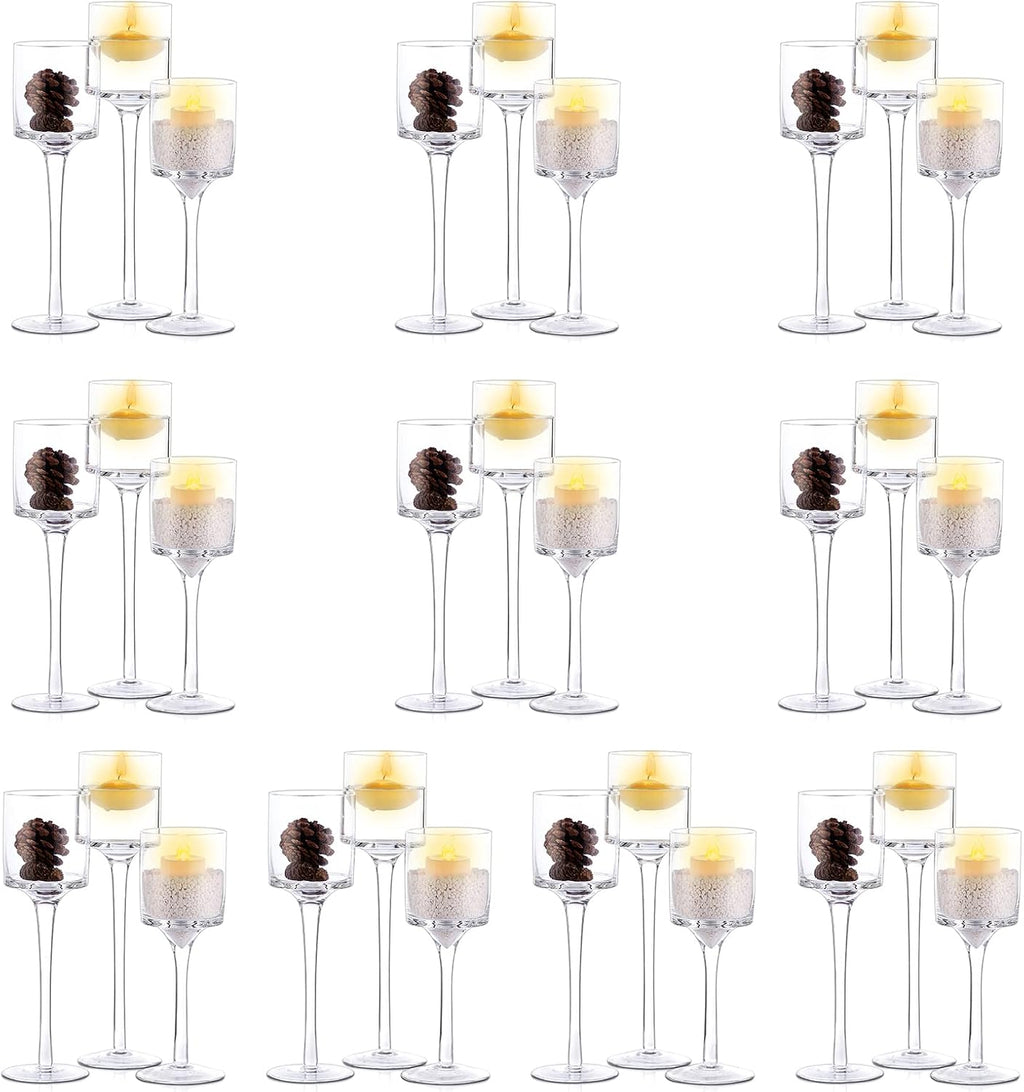 NUPTIO Tealight Candle Holders Bulk: Set of 30 Long Stemmed Candle Stands for Table Centerpiece Decor - Monet Candleholders for Floating Candles
