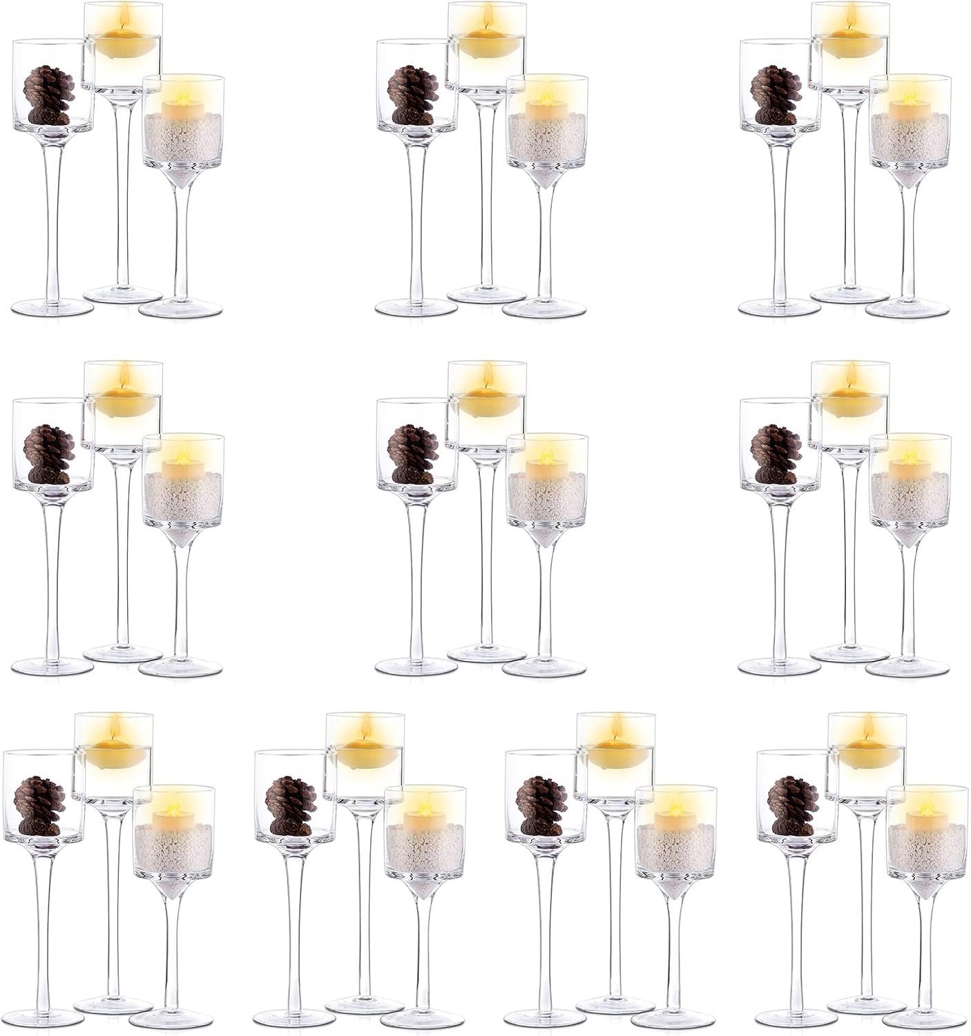 NUPTIO Tealight Candle Holders Bulk: Set of 30 Long Stemmed Candle Stands for Table Centerpiece Decor - Monet Candleholders for Floating Candles