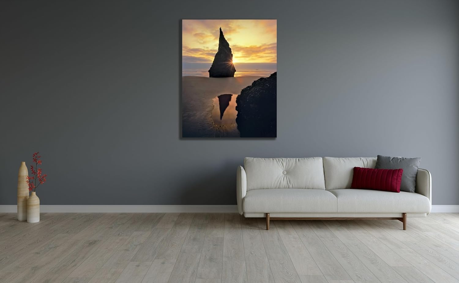 ArtDirect Oregon Rock formation at sunset on Bandon Beach 36x45 Huge Gallery Wrapped Canvas Museum Art by Terrill, Steve