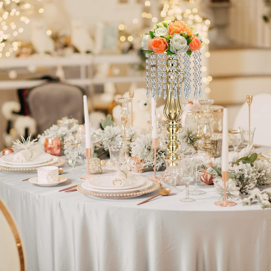 Didaey 16 Pcs Wedding Centerpieces for Tables, Gold Silver Vase Centerpiece with Chandelier Crystal Metal Flower Stand, Tall Flower Vases for Wedding Party Home Decoration(Gold,21.3')