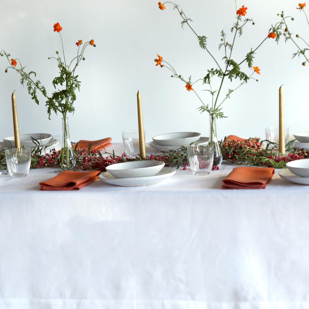Huddleson White Oval Linen Tablecloth 67x104 Oval Table Cloth Luxury Italian Linen Sewn in US