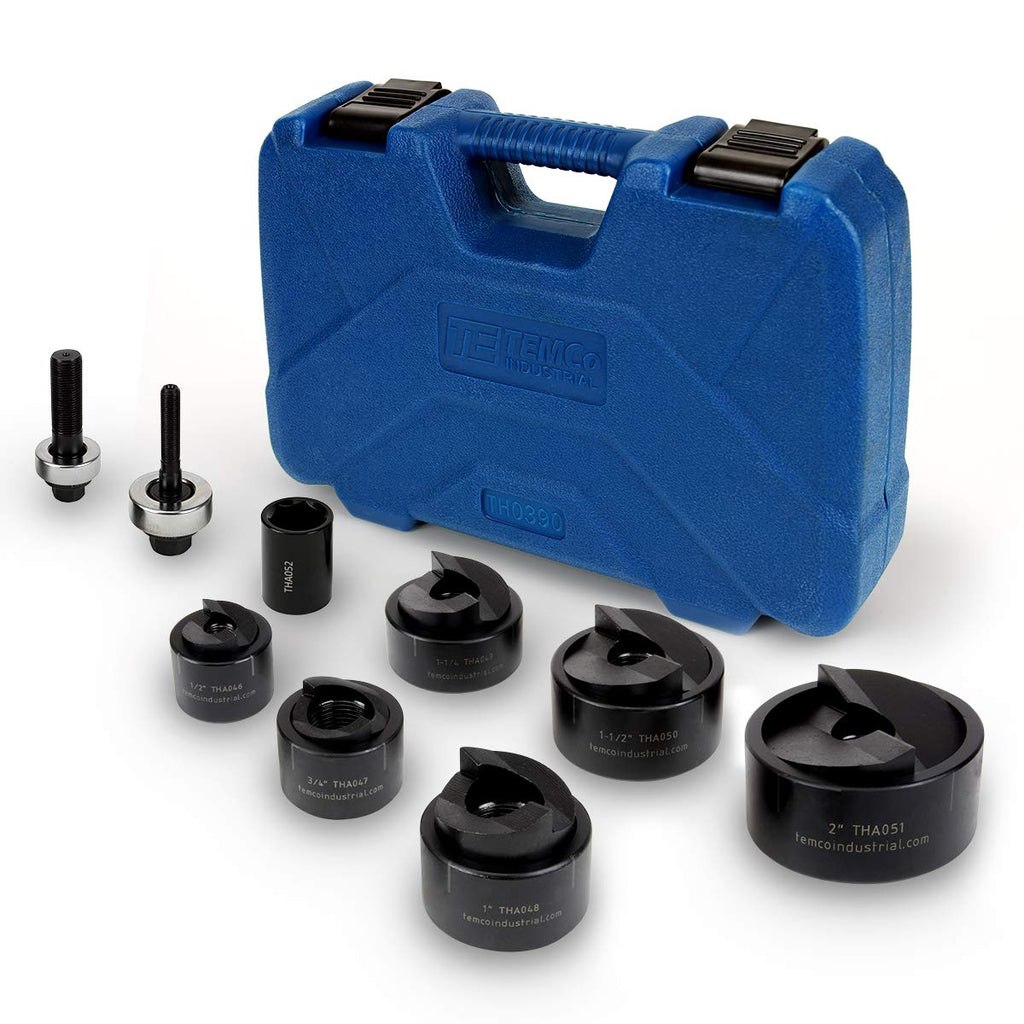 TEMCo TH0390 – Manual Knockout Punch Driver Kit (Set) for ½ inch to 2 inch Electrical Conduit Hole Sizes (1/2'-2' Conduit Size)