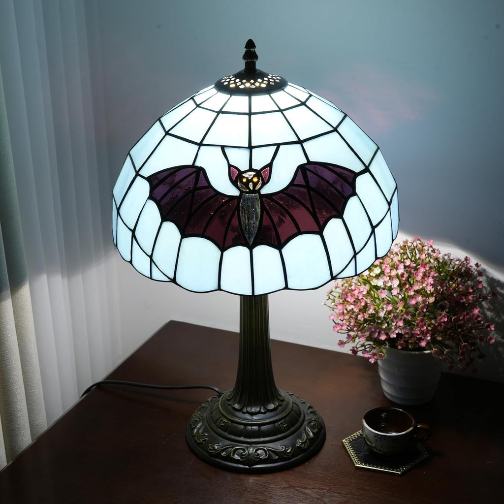 Tiffany Lamp Ocean Blue Bat Stained Glass Table Lamp 12' X19' Handmade Coastal Decor LED Ready Perfect for Beach House Bedroom Living Room,Bedroom, Bedside Corner Reading end Table Lamp