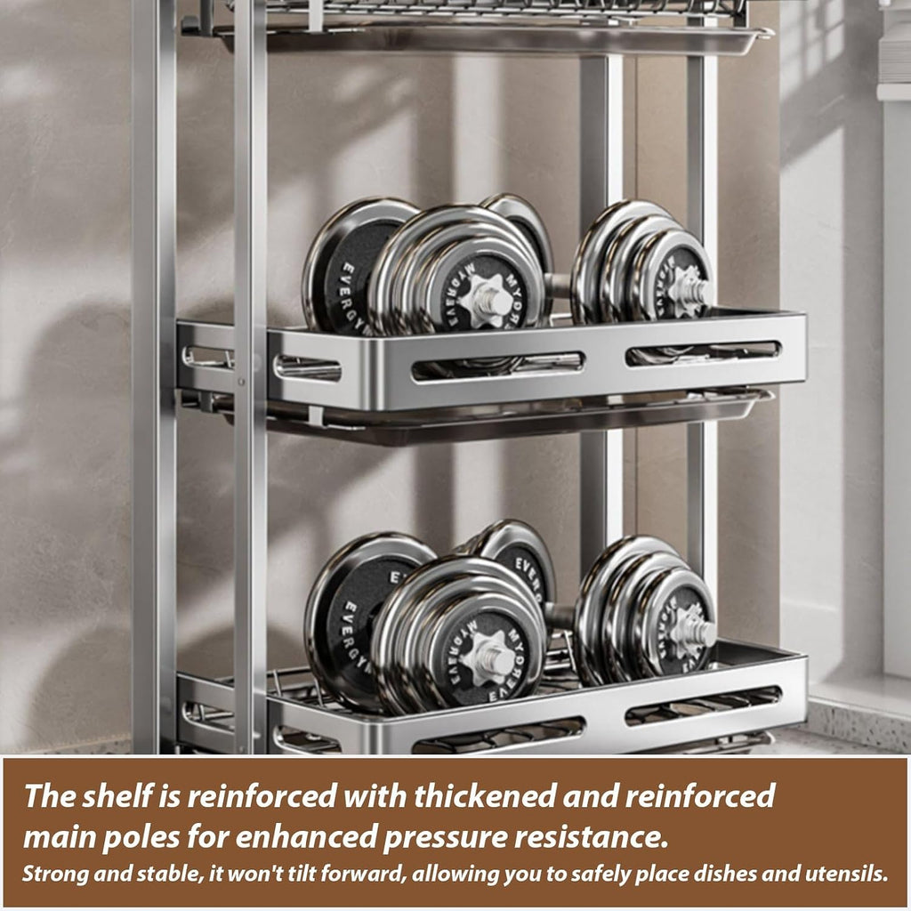 Large capacity 304 stainless steel kitchen storage rack,drainer for dishes,dish drying,foldable countertop holder for chopsticks,bowls,and plates, multi-functional(White triple-layer,43cm/17in)