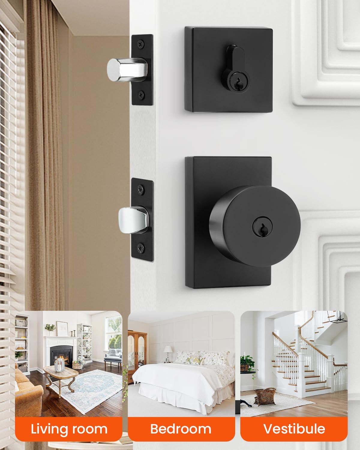 Haidms Black Door Knob with Deadbolt, Zinc Alloy Matte Black Exterior Door Lock Set, Heavy Duty Front Door Knob and Deadbolt Set with Lock and Key, Reversible Modern Secure Entry Hardware (2 Pack)