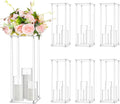 Sieral 6 Sets 20''Tall Clear Acrylic Flower Vase Wedding Centerpieces Flowers Stand with Glass Candle Holders Cylinder Vases, Transparent Flower Vases for Table Centerpiece Wedding Home (Mix)