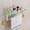 Bathroom Shelf with Hand Towel Bar Wall Mounted Tempered Glass Shower Storage European Retro Floating Shelf for Kitchen Drill Free Shower Caddy Silver 20in (Silver 24in)