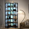 7 Tier Corner Bookshelf with LED Lights, 78.7' High Corner Shelf Storage for Living Room, Study Room, Metal Frame Extra Large Capacity, Flamed Color