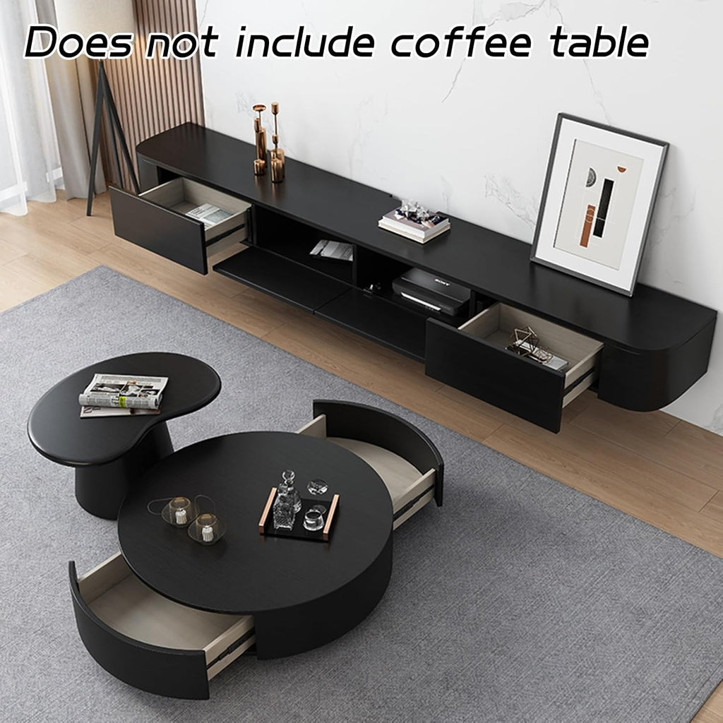 Floating TV Stand - Wall Mounted Media Console with 2 Drawer, Floating Entertainment Center TV Cabinet, Wall Mounted Audio/Video Shelf for Home Room (Black, 70.87x7.87x9.45IN)