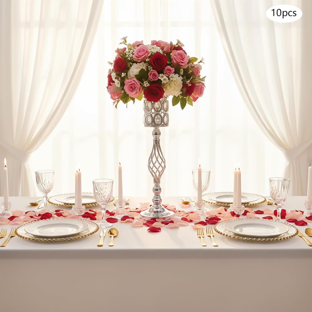 10PCS Wedding Flower Centerpieces for Tables, 61cm/24 Tall Crystal Wedding Decor Flower Stand Floral Display Rack Vases for Tables Wedding Dinner Party, Ceremony Birthday Event Decor (Silver)