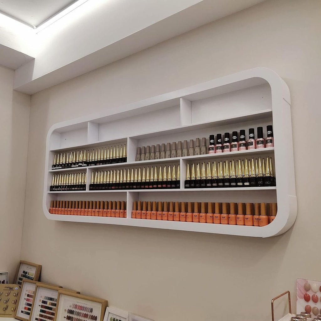 Hanging Wall Nail Polish Organizer, Floating Shelves for Salon Beauty and Manicure Shop, Wooden Nail Polish Display Rack Perfume Rack, White,C
