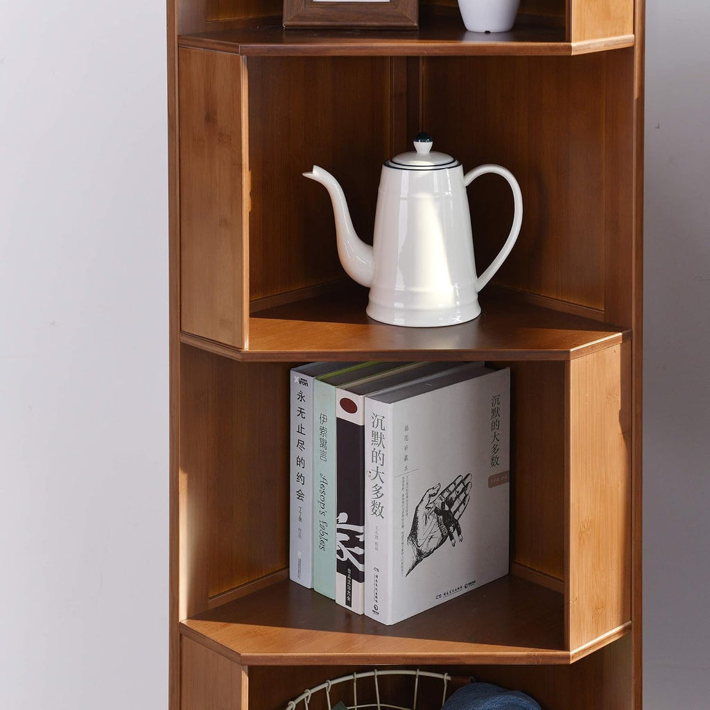 4-Tier Bookshelf Industrial Cube Shelf Corner Bookshelf Display Corner Storage Tall Bookcase Multifunctional Storage Display Stand Shelf for Home Office Living Room Decoration
