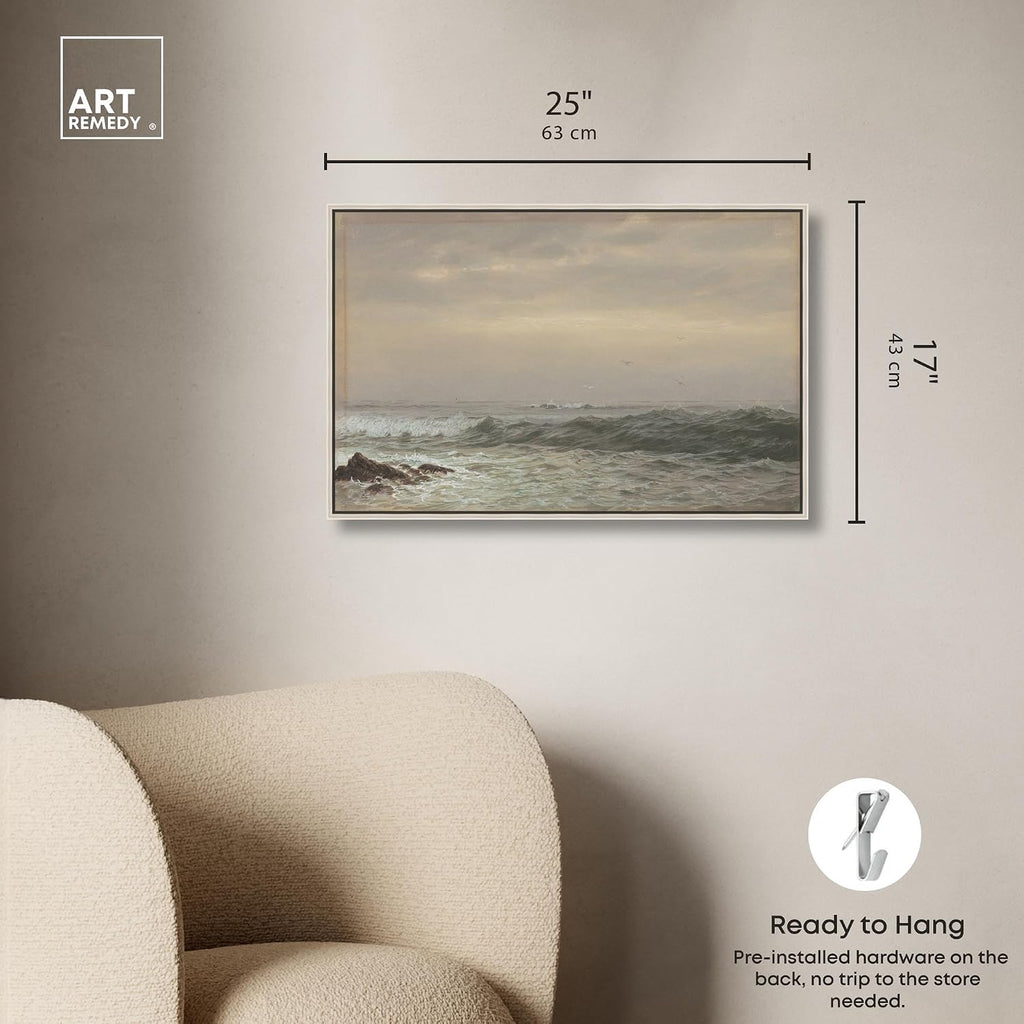 Art Remedy Rocks and Breaking Waves Canvas Coastal Classic Art, Silver Frame, 24' x 16'