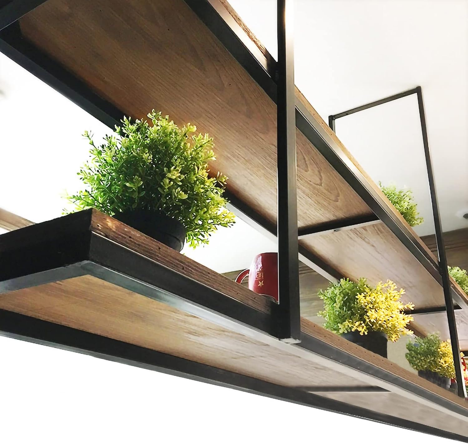 Corner Ledge Wall Shelf,Hanging Ceiling Shelf Floating Shelves, Rustic Ceiling Shelf Brackets 2 Layer, Wall-Mounted Decorative Rack for Bar Restaurant Kitchens, Hanging, Easy to Install