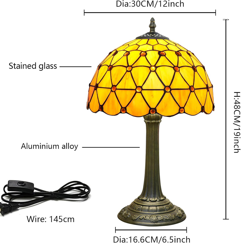 Tiffany Lamp Vintage Bead Orange Table Lamps Bedside for Bedroom Dector Stained Glass Lamps Living Room end Office Kitchen Hotel Bar Farmhouse 12 Inch Aesthetic Nightstand 70s 80s Reading Desk Light