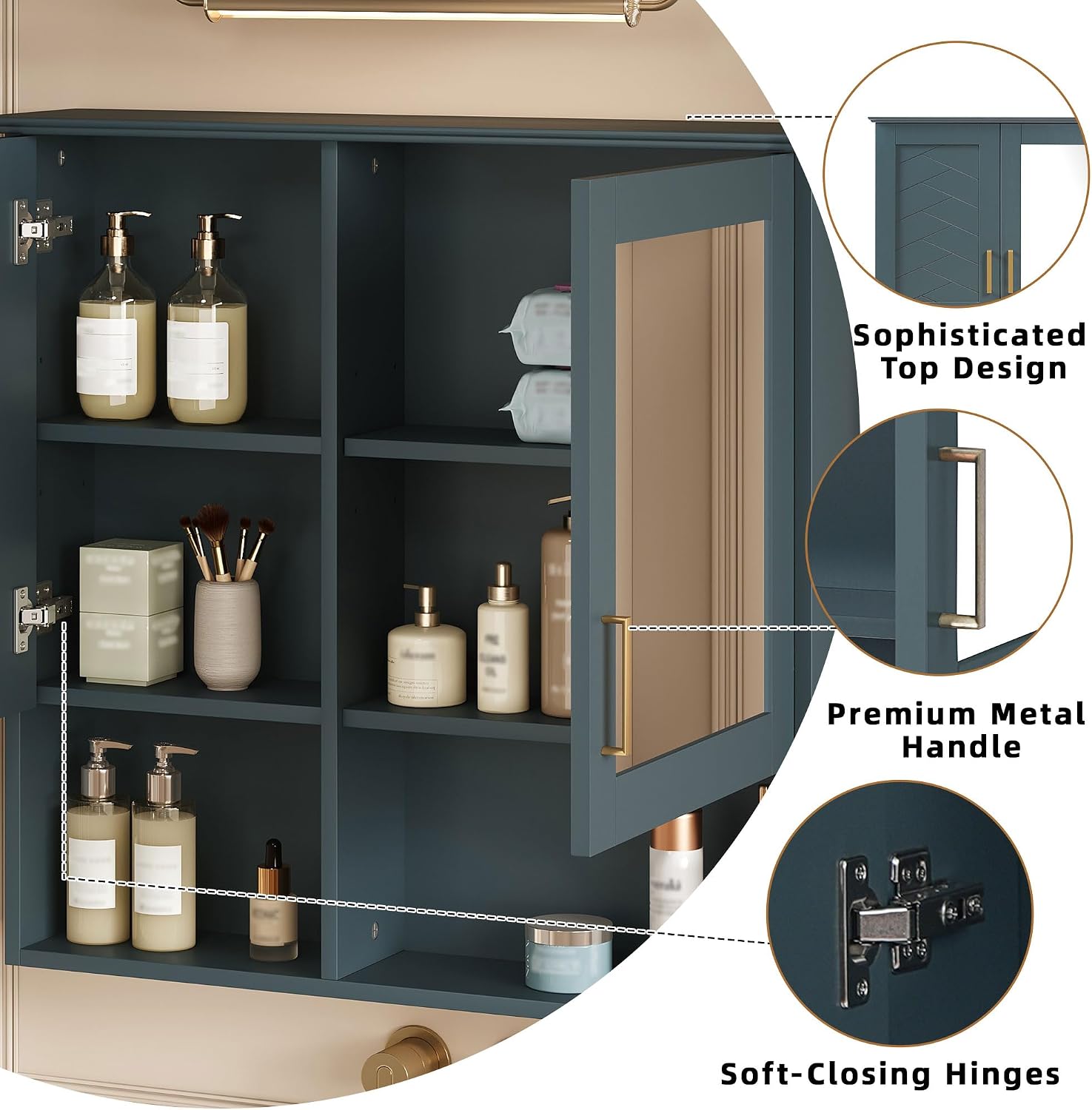 Merax 2-in-1 Bathroom Mirror Cabinet, 30 inch Wall Mounted Medicine Cabinet with Adjustable Shelves & Soft Close Doors, High-Define Mirror with Storage for Bathroom Vanity, Blue