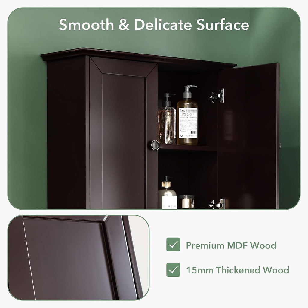 Bathroom Cabinet Wall Mounted Dark Espresso Wooden Medicine Cabinets Over Toilet Storage 24x30 Inch Hanging Wall Cabinet with 2 Door & Adjustable Shelf, Soft Hinge, Metal Handle