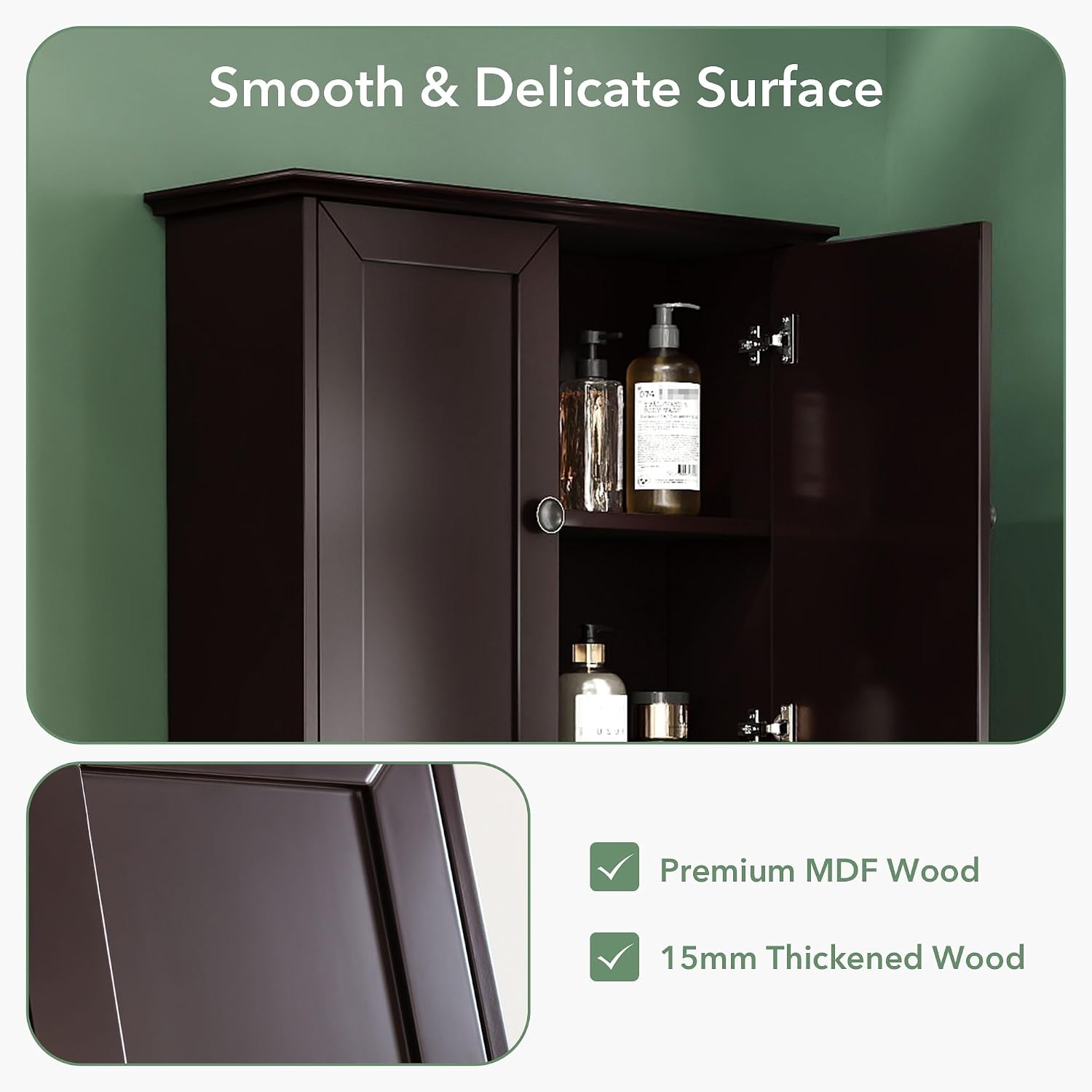 Bathroom Cabinet Wall Mounted Dark Espresso Wooden Medicine Cabinets Over Toilet Storage 24x30 Inch Hanging Wall Cabinet with 2 Door & Adjustable Shelf, Soft Hinge, Metal Handle