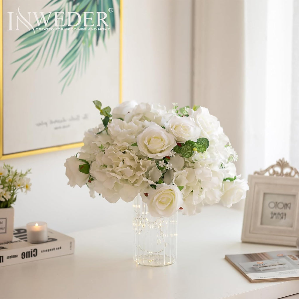 White Flowers Balls for Centerpieces: 10 PCS 14.2' Diam Flower Centerpieces for Tables in Wedding Reception Decorations Arrangement for Party Celebration Planners