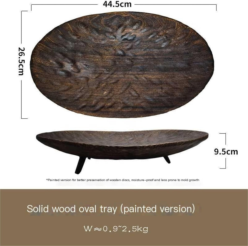 Natural Wood Fruit Tray, Vintage Countryside Style Large Oval Plate - INS Nordic Breakfast Snack Tray, Beautiful Home Decor(Color2)