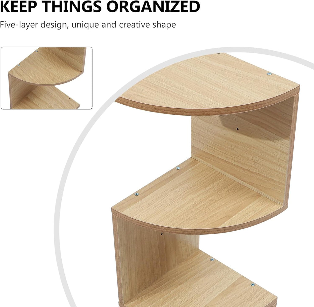 Creative 5-Layer Wooden Wall-Mounted Shelf with Corner Conversion Design, Light Walnut Multi-Layer Storage Rack for Home Décor and Bookshelf Organization