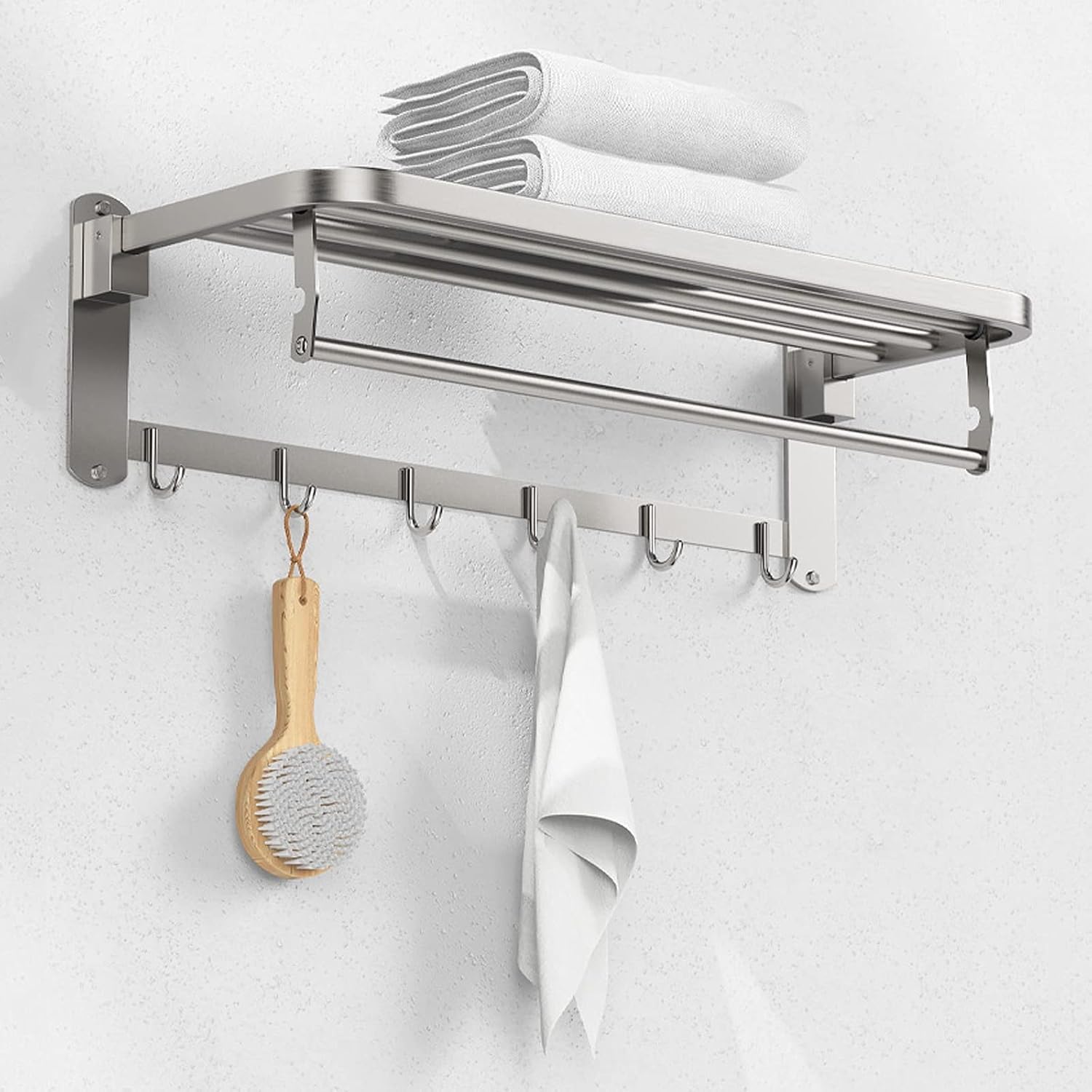 Bathroom Shelf Wall Floating Bathroom Bathroom Shelves Wall Mounted，Foldable Wall Mounted Double Towel Holder with Towel Bar Polished 304 Stainless Steel Towel Shelf Floating Shelves Corner Shower ( S