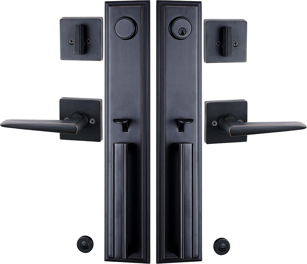 Double Door Handle Set with Dummy Inactive Handle Set for French Right and Left Hand Door (2011 Keyed & Dummy Set, Oil Rubbed Bronze)