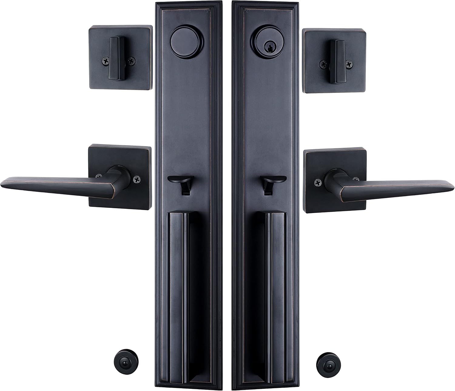 Double Door Handle Set with Dummy Inactive Handle Set for French Right and Left Hand Door (2011 Keyed & Dummy Set, Oil Rubbed Bronze)
