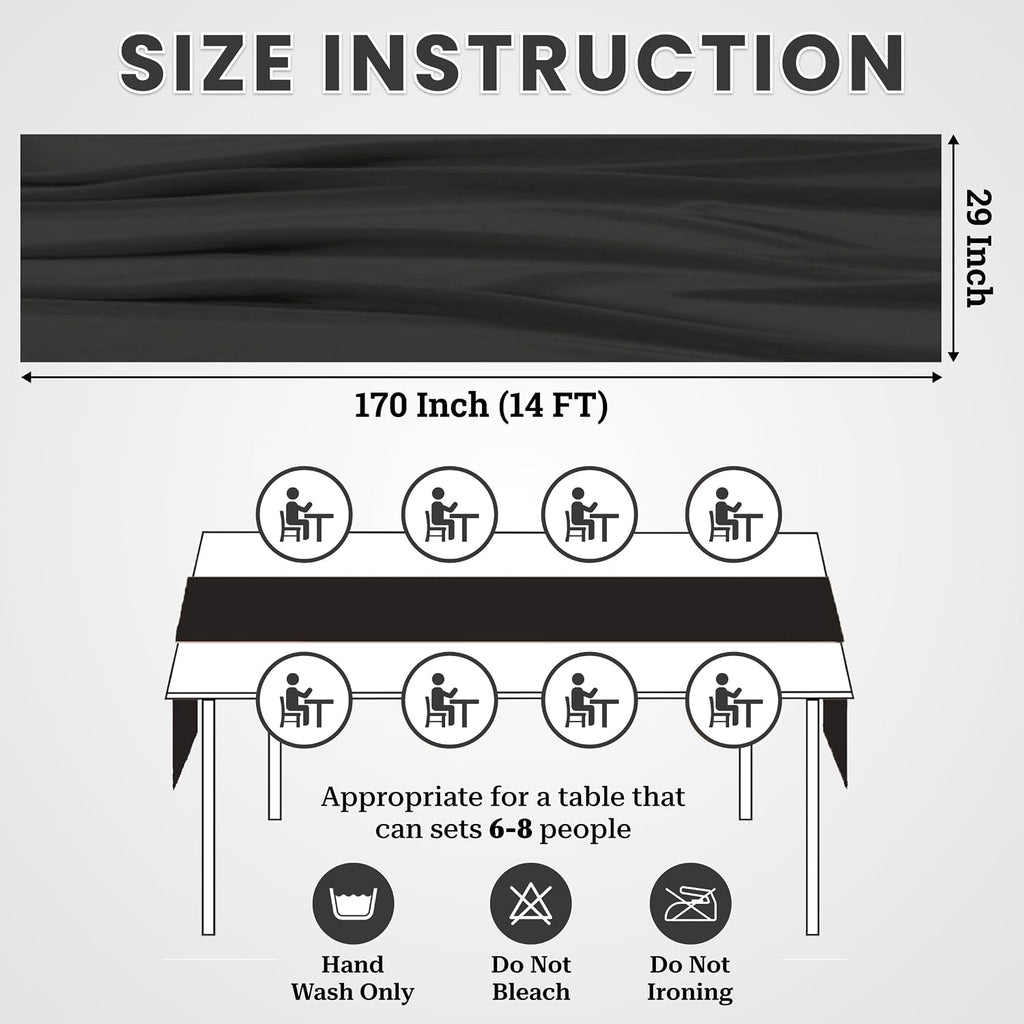 MDS Pack of 20 | Black |14ft Chiffon Table Runner 29x170 Inches Long Romantic Rustic Sheer Gauze Runner for Wedding Bridal Shower Birthday Banquets Engagement Spring Easter Boho Decorations