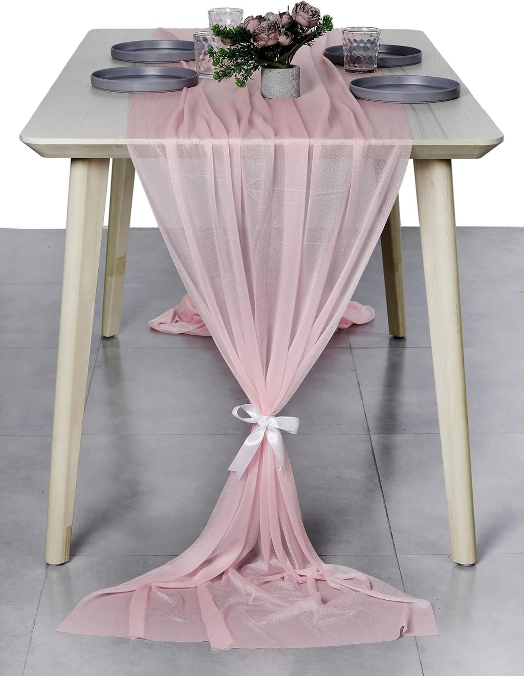 VDS 10ft Chiffon Table Runner 29x120 Inches Shimmer Sheer Centerpiece Cloth for Wedding Bridal Shower Birthday Graduation Engagement Ceremony Event Party Banquet Table Decoration (15 PC)(Blush Pink)