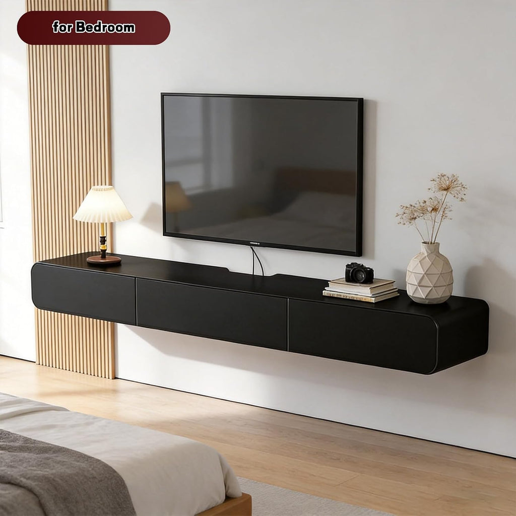 FPIGSHS Wall Mounted Media Console with 2 Drawers Solid Wood Floating TV Stand Hanging TV Shelf Entertainment Center TV Cabinet, for Home Office (A, 160cm/63in)