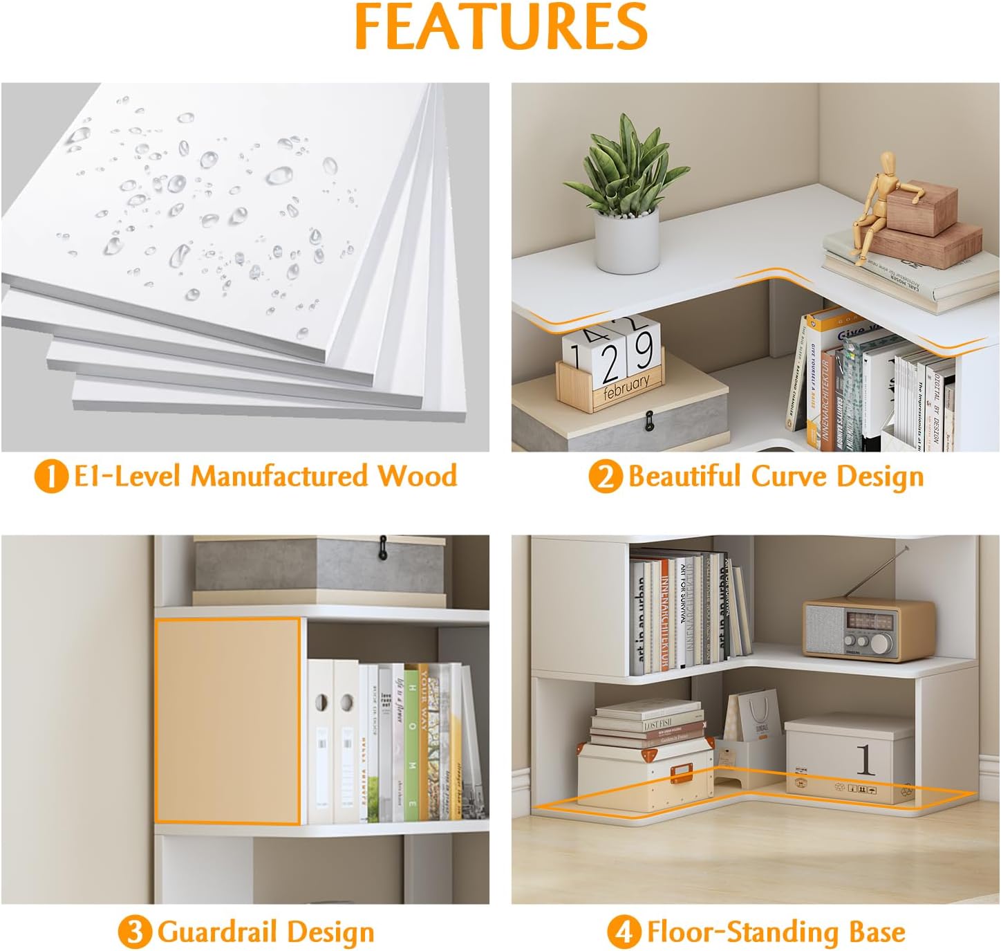 IOTXY 6-Tier L-Shaped Corner Bookshelf - 66' Tall Wooden Freestanding Bookcase with Open Shelf Units, White