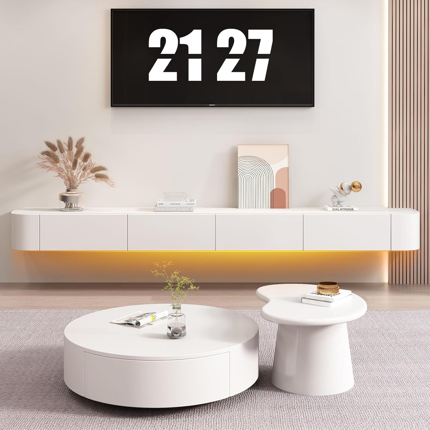 Floating TV Stand Wall Mounted Floating Wall Mounted TV Console Floating TV Shelf Entertainment Center Media Console for Under TV for Living Room & Office