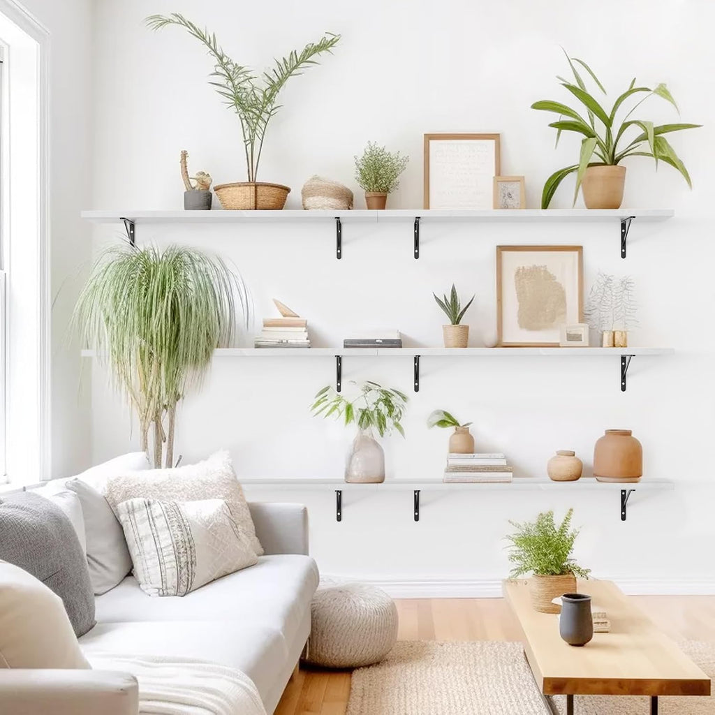 Kaboon 55 inch Long 10 inch Deep Floating Shelves for Wall Set of 2, Large Open Shelves Wall Mounted, Space Saving Home and Commercial Use, White Rock