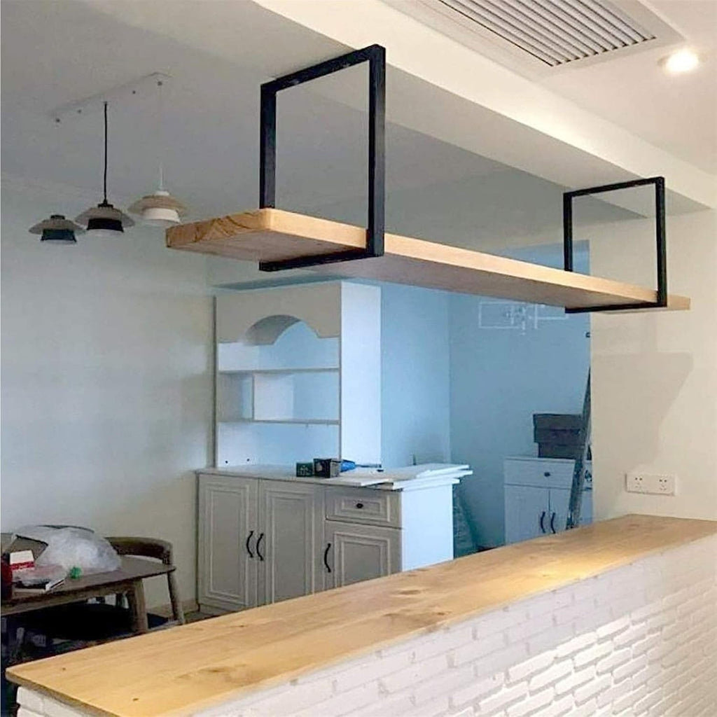 Corner Ledge Wall Shelf,Hanging Floating Shelf Wine Rack - Ceiling Solid Wood Bottle Rack/Bookshelf, Wall Mounted Wrought Iron Storage Rack, Kitchen/Bar/Living Room Plant Display Stand, Ceil