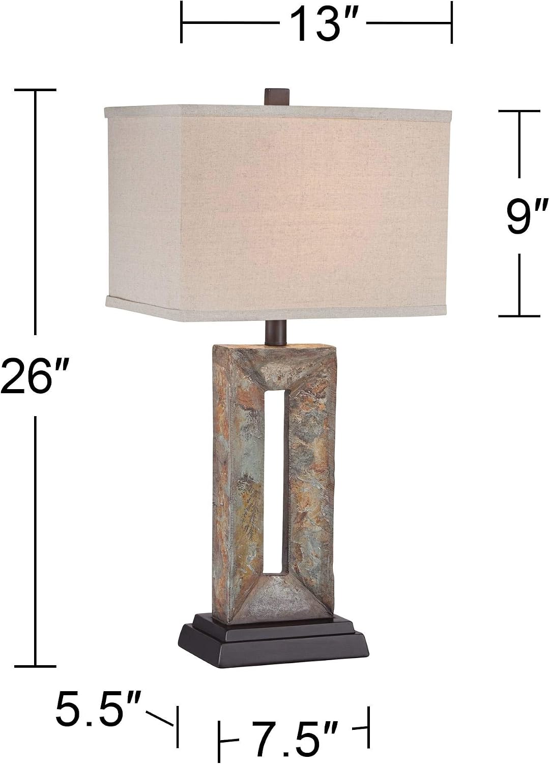 Franklin Iron Works Tahoe Small Rustic Traditional Style Table Lamp 26' High Natural Stale Rectangular Box Shade for Living Room Bedroom House Bedside Nightstand Home Office Reading (Color May Vary)