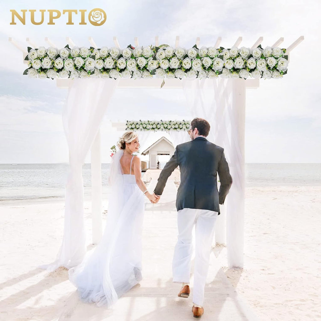 NUPTIO Wedding Floral Centerpieces for Tables - 6 Pcs 19.6in Long Spring Flower Arrangements Artificial Centerpiece, Elegant White Fake Rose Flowers Arrangement for Party Weddings Dining Table