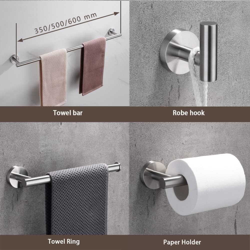 Round Bathroom Accessories Stainless Steel Brushed Toilet Paper Holder Towel Ring Robe Hook Towel Rail Bar Bathroom Hardware,3 Piece Set