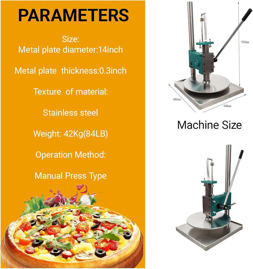INTBUYING 14inch Manual Pizza Dough Pastry Press Machine Household Pizza Cake Press Machine Dough Press Sheeter Dough Pastry Presser Stainless Steel Pasta Maker Pizza Express Machine