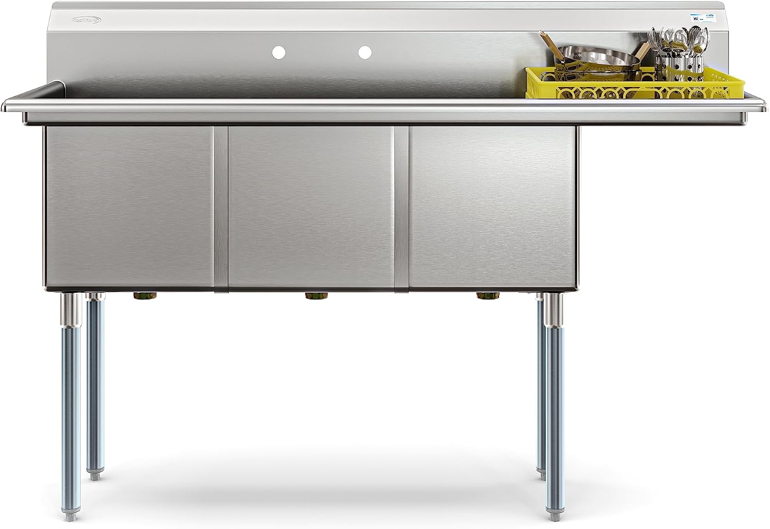 KoolMore 63 in. Three Compartment 18-Gauge Stainless-Steel NSF Commercial Kitchen Sink, Bowl Size 15x15x14, with Three Basins and Pre-Drilled Faucet Holes for Restaurants and Cafes (KM-SC151514-15R3)