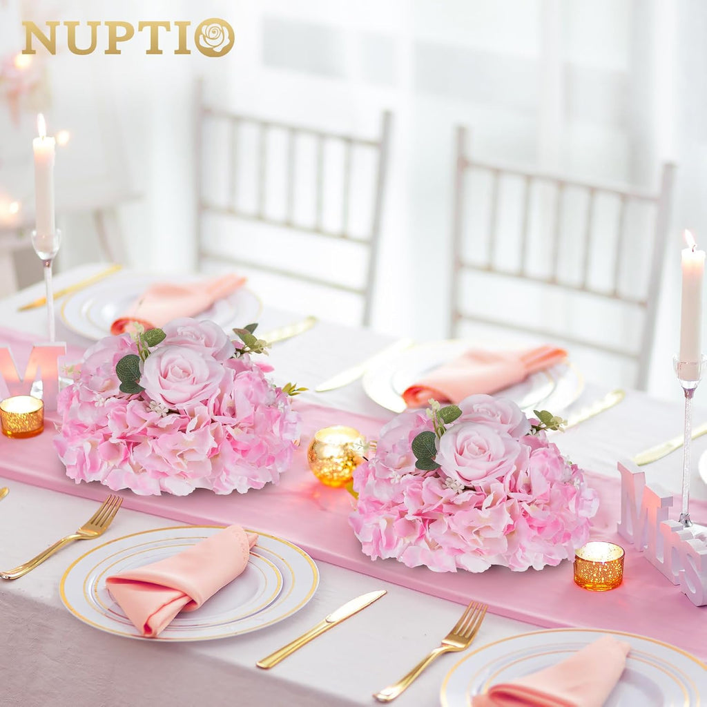 NUPTIO Flower Balls Flowers for Centerpieces: 10 Pcs 11.8 inch Diam Pink Artificial Rose Fake Flower Arrangement Bouquet for Wedding Party Tables Decorations