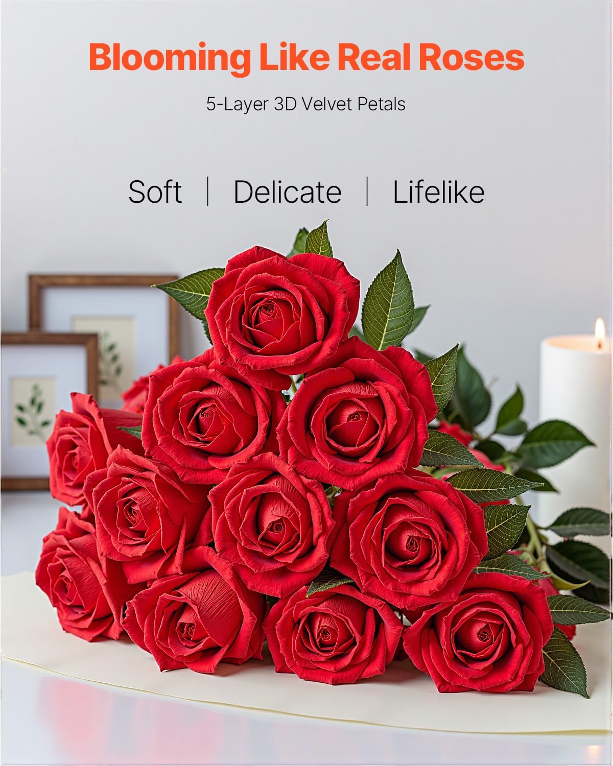 VEVOR Artificial Flowers, 500 pcs Real Looking Red Foam Fake Roses Bulk, Faux Red Bridal Shower with Stems for DIY Wedding Bouquets, Home Centerpieces Arrangements, Party Tables Decorations